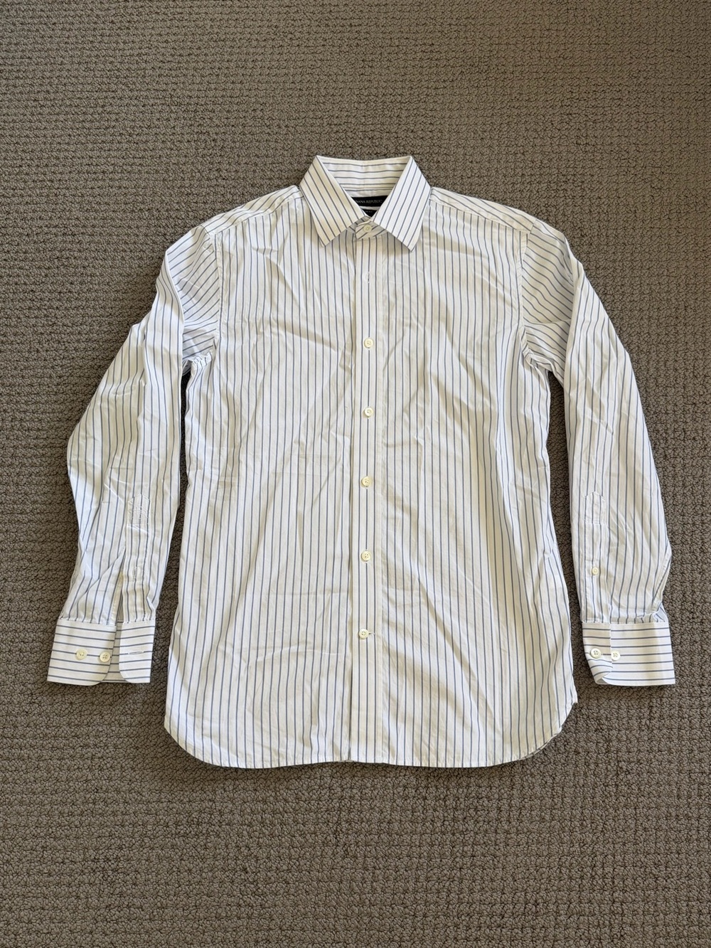 Banana Republic White Shirt with Navy Pinstripes